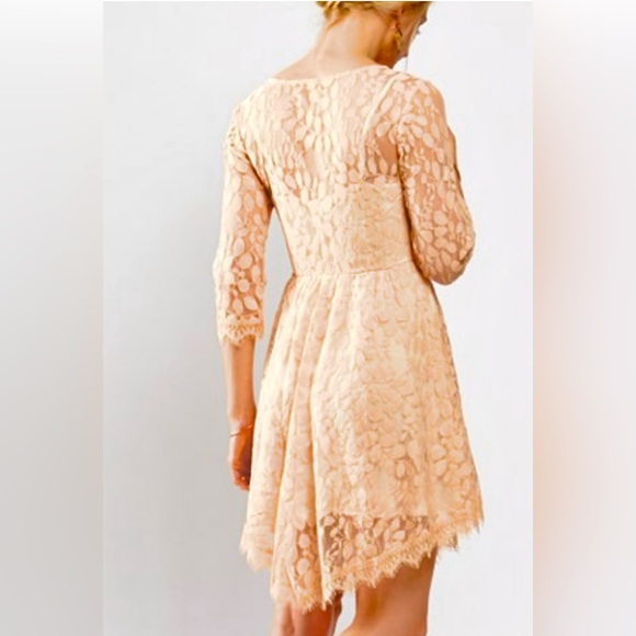 Free People Free People Pink Sand Leaf Motif Lace Dress w Dipped Scalloped Hem - Picture 8 of 9